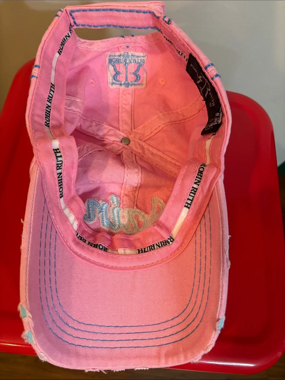 Robin Ruth Pink Cap with Teal Embroidery